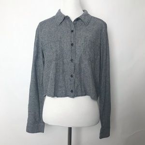 🎁 Modbe Gray Size Medium Women’s Button down Long Sleeve Crop top shirt